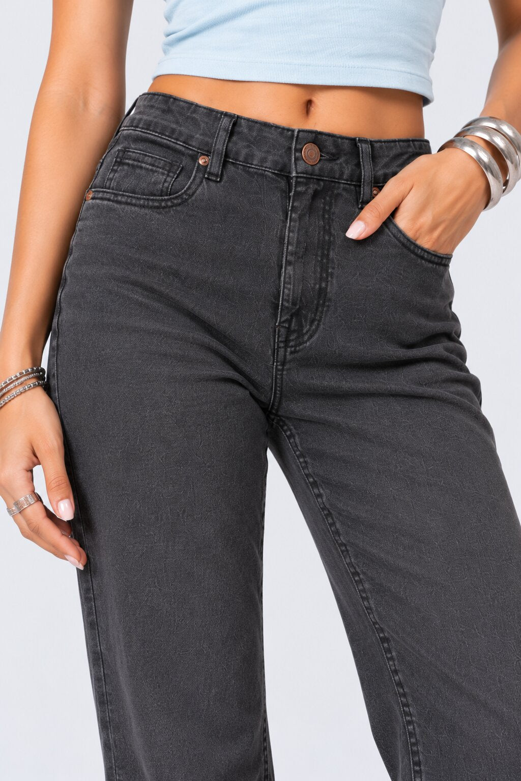 Womens Charcoal Bootcut Fit Jeans - Image 3