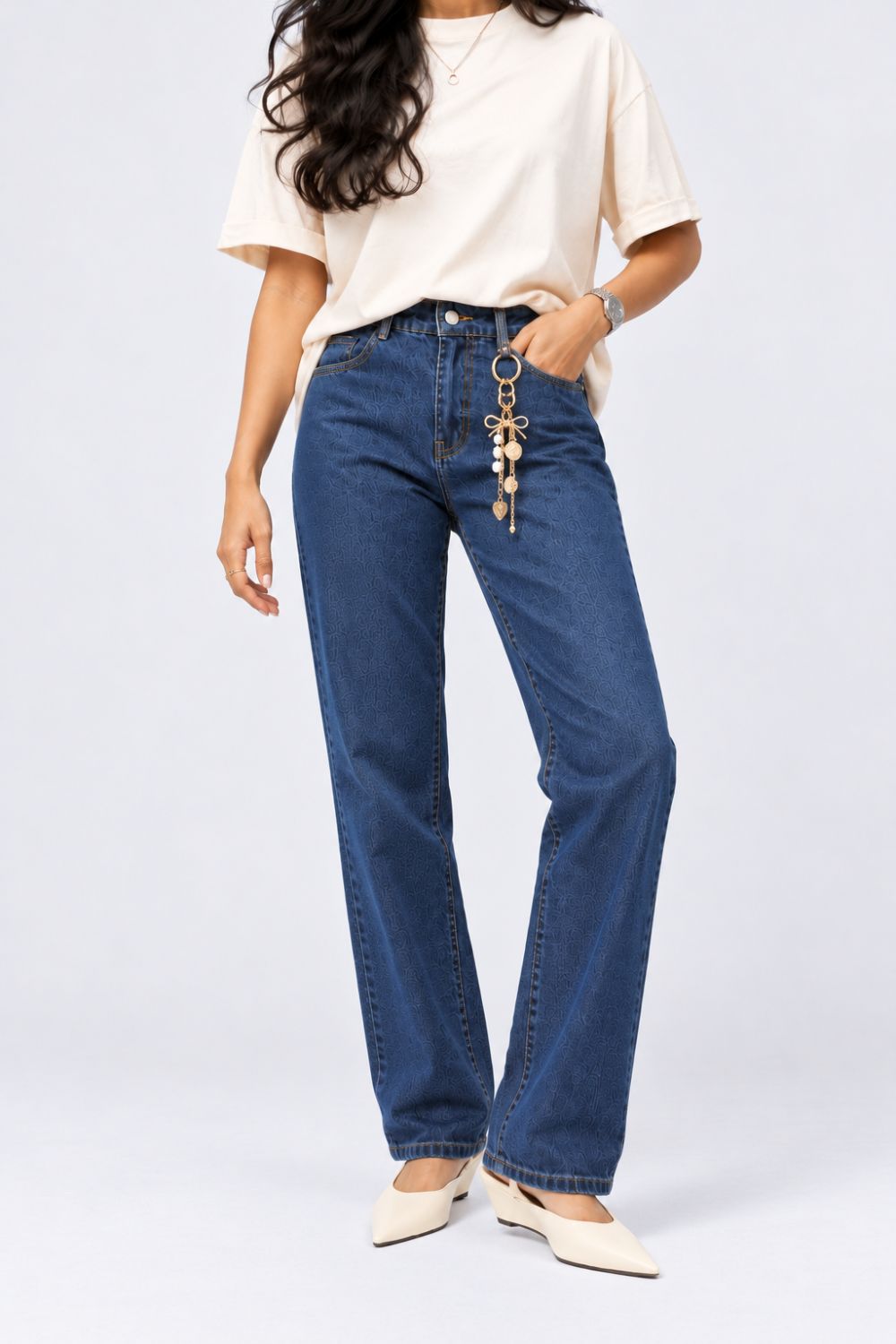 Womens Navy Straight Fit Jeans - Image 2