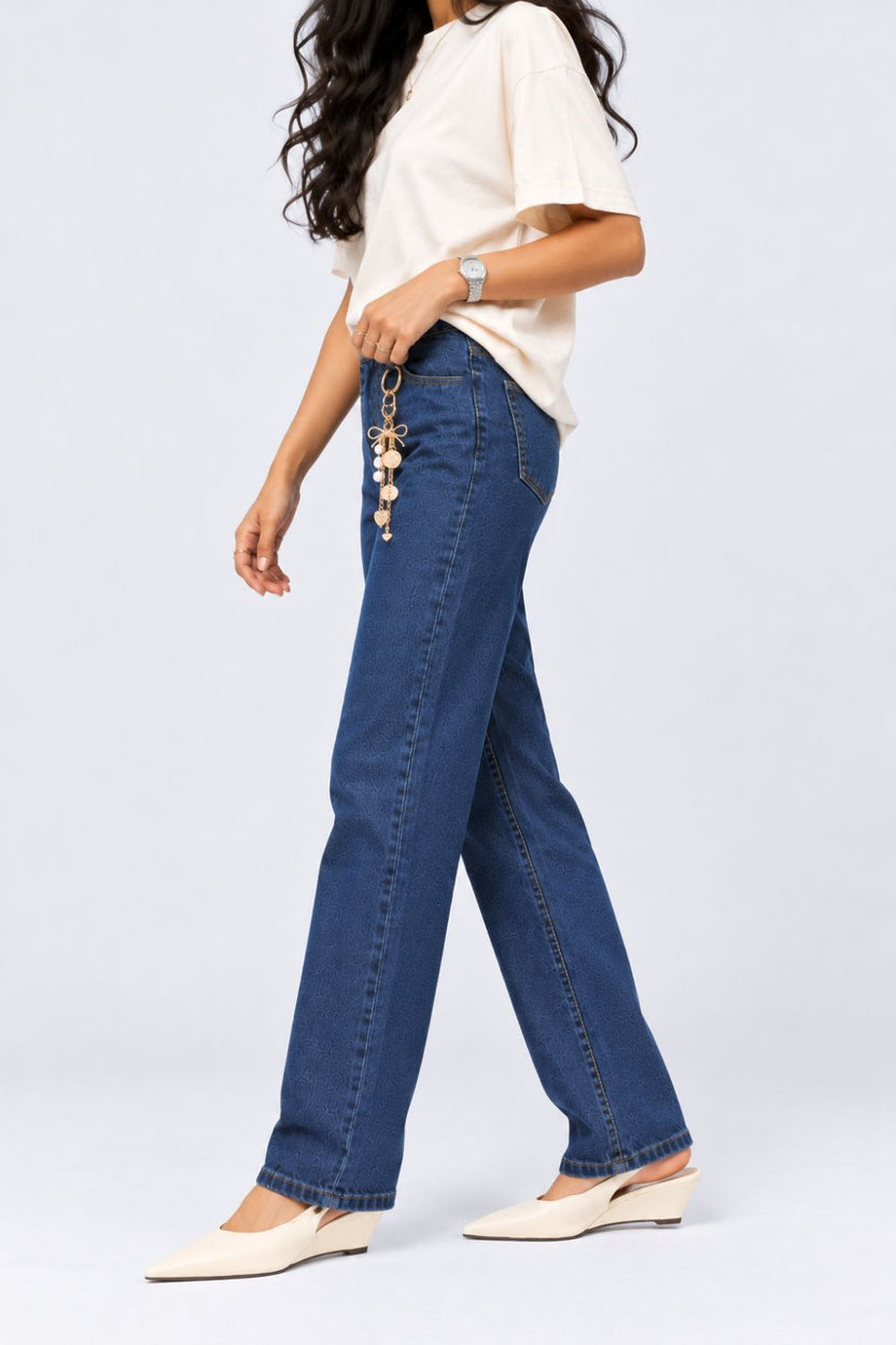 Womens Navy Straight Fit Jeans - Image 4