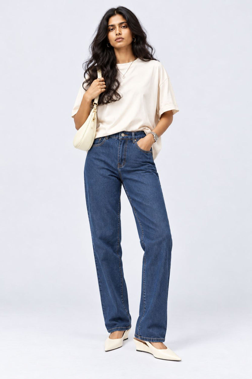 Womens Navy Straight Fit Jeans - Image 6