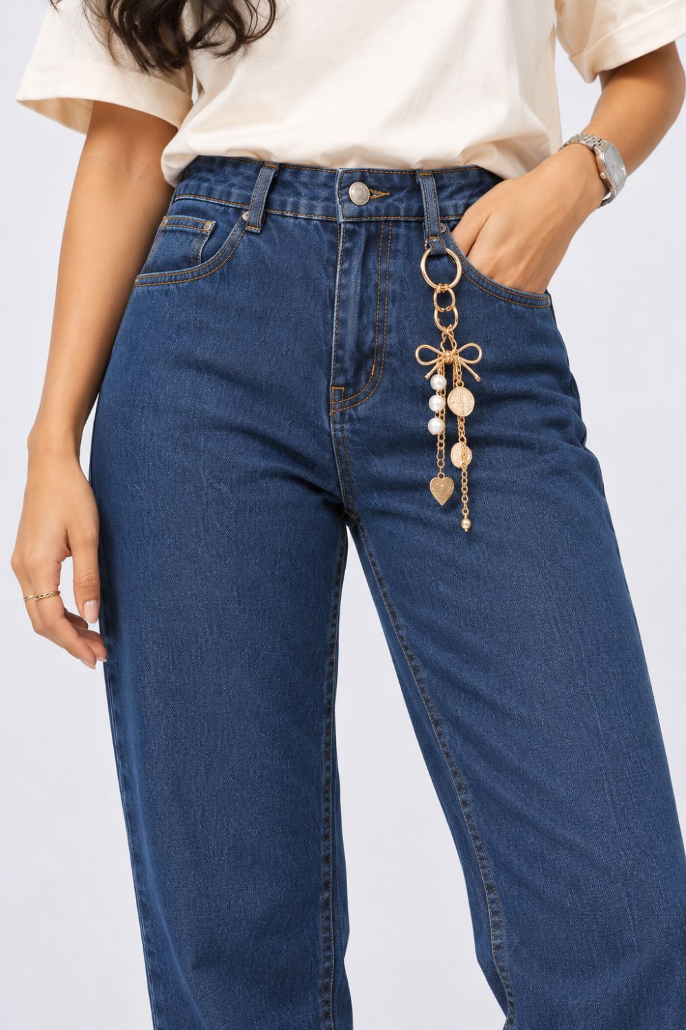 Womens Navy Straight Fit Jeans - Image 9