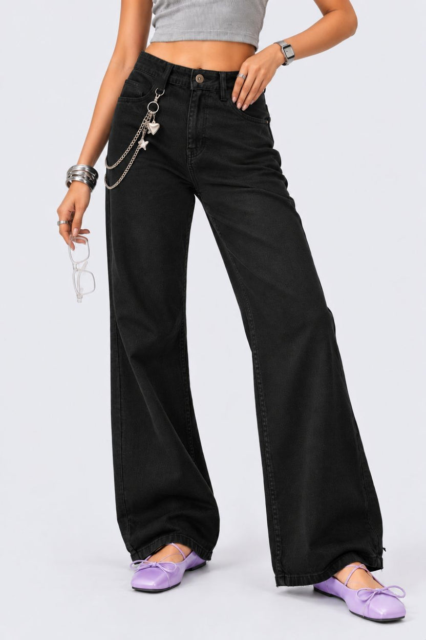 Womens Black Mini Flare Jeans - Image 1