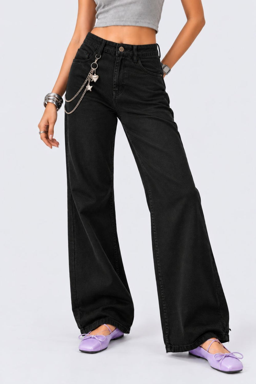 Womens Black Mini Flare Jeans - Image 2
