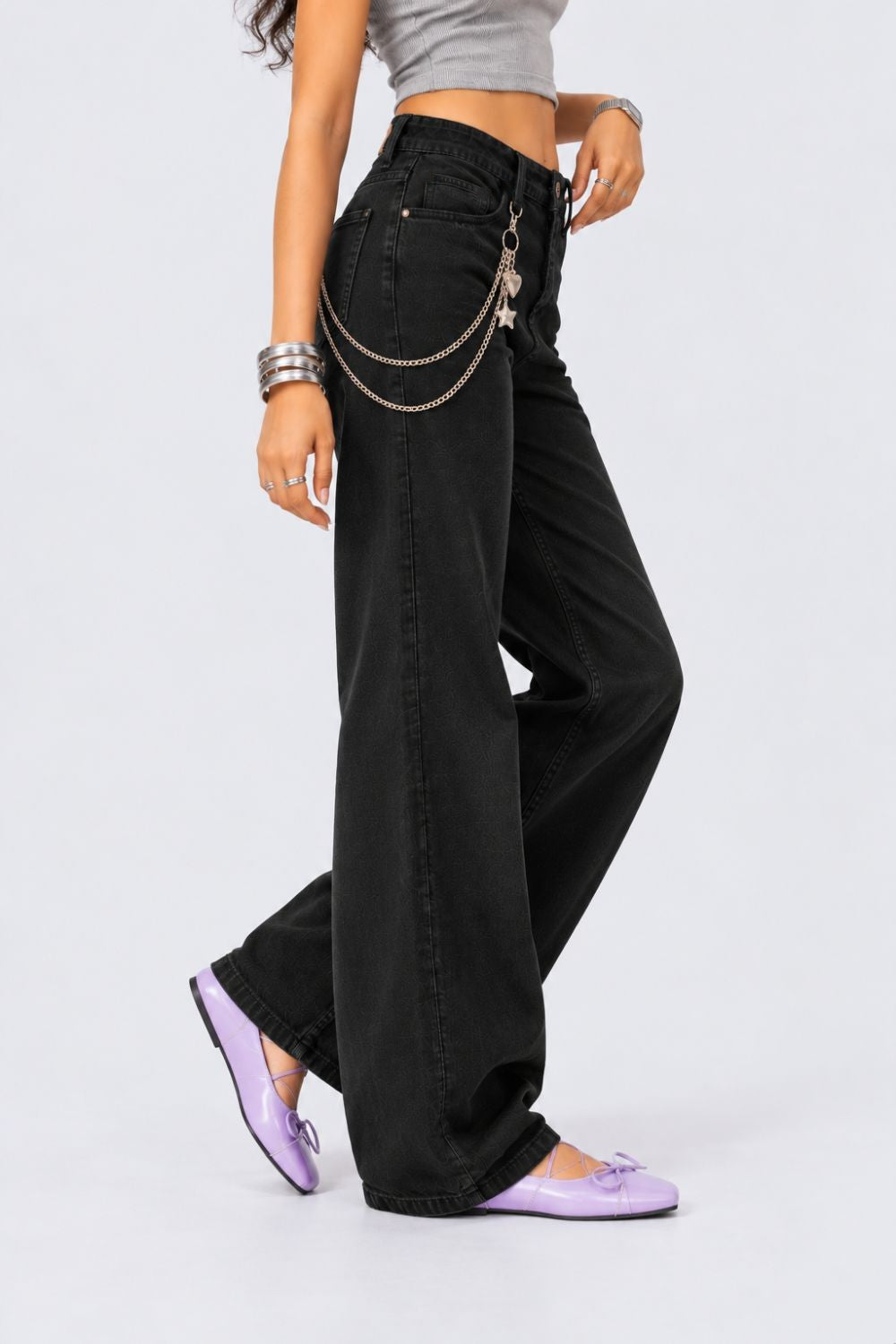 Womens Black Mini Flare Jeans - Image 4