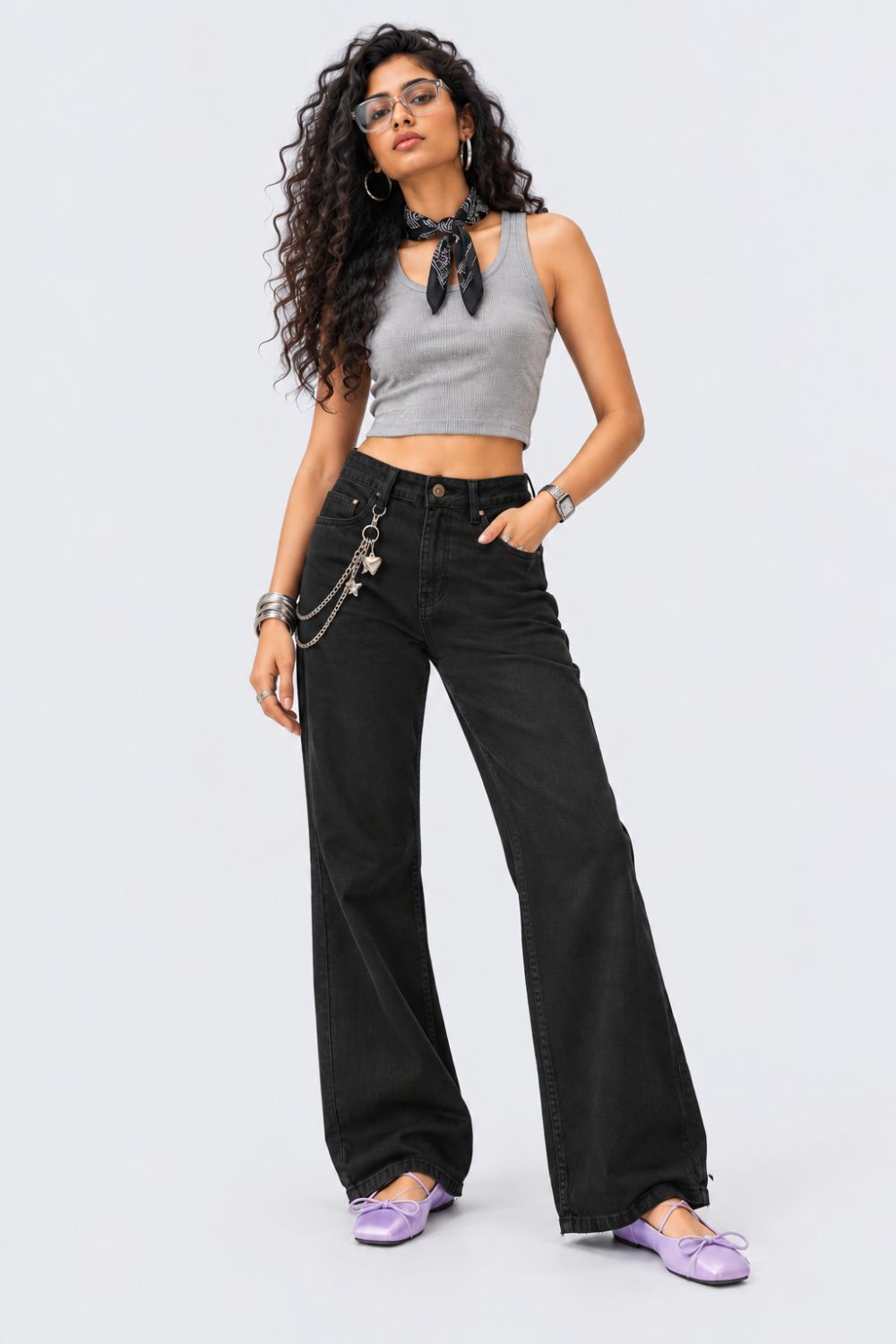 Womens Black Mini Flare Jeans - Image 6