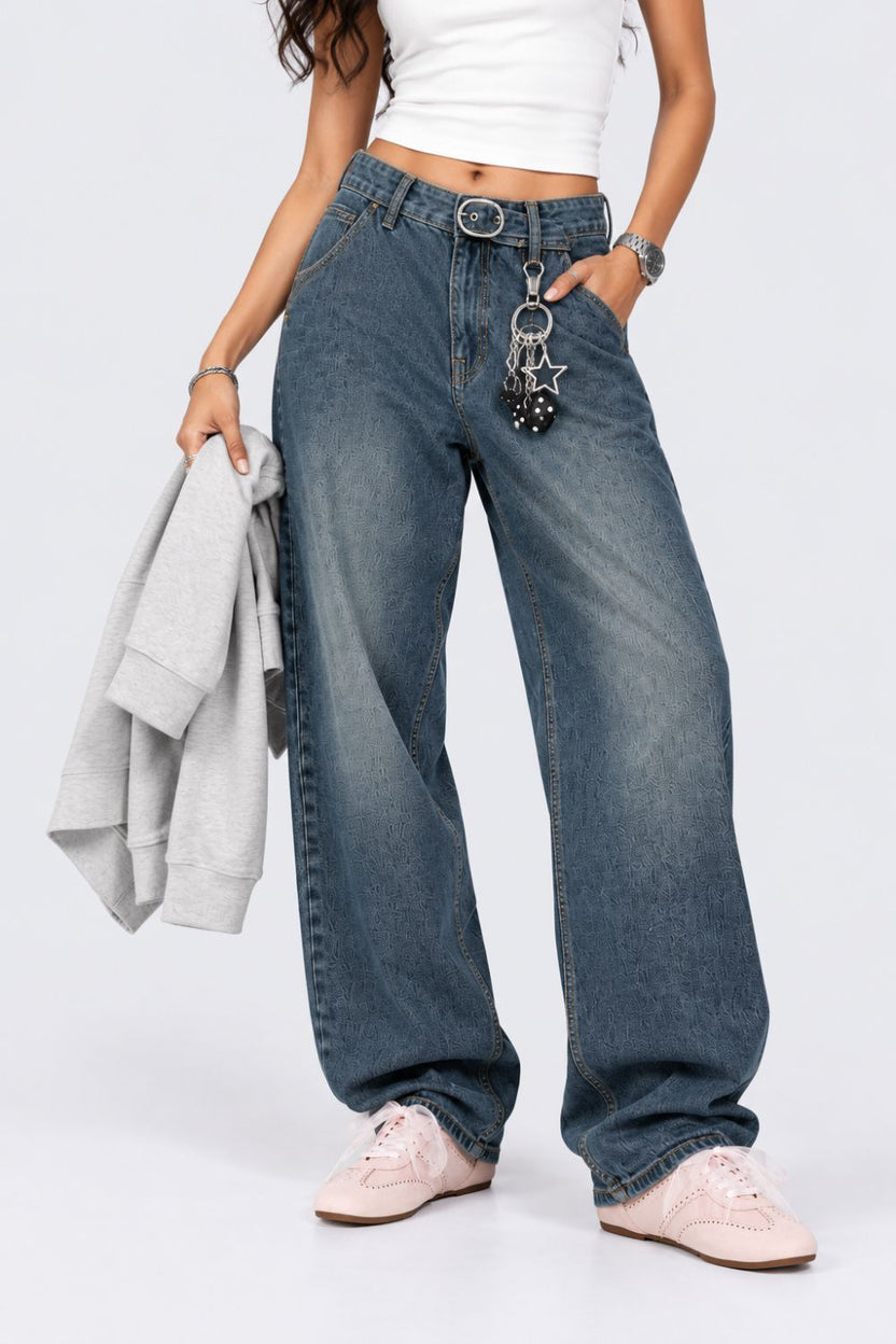 Womens Blue Baggy Fit Jeans With 5 Pocket - Image 1