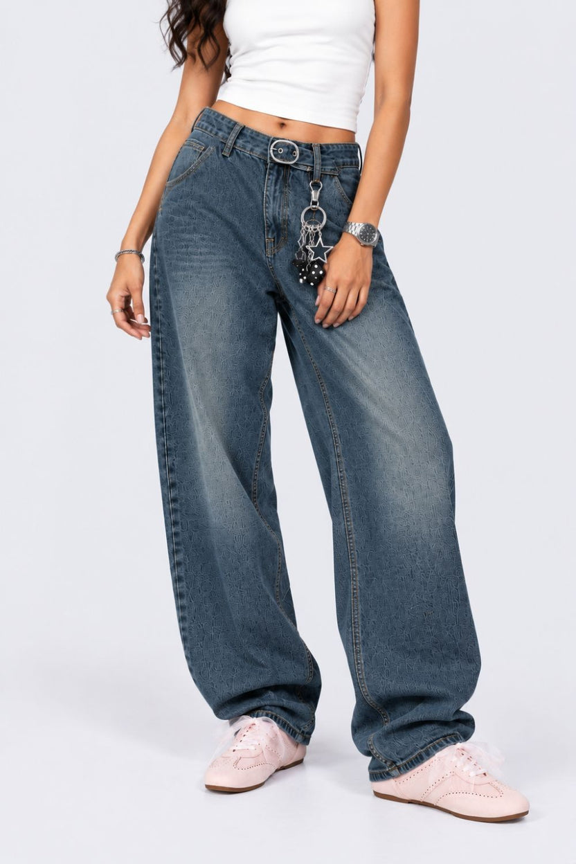 Womens Blue Baggy Fit Jeans With 5 Pocket - Image 2