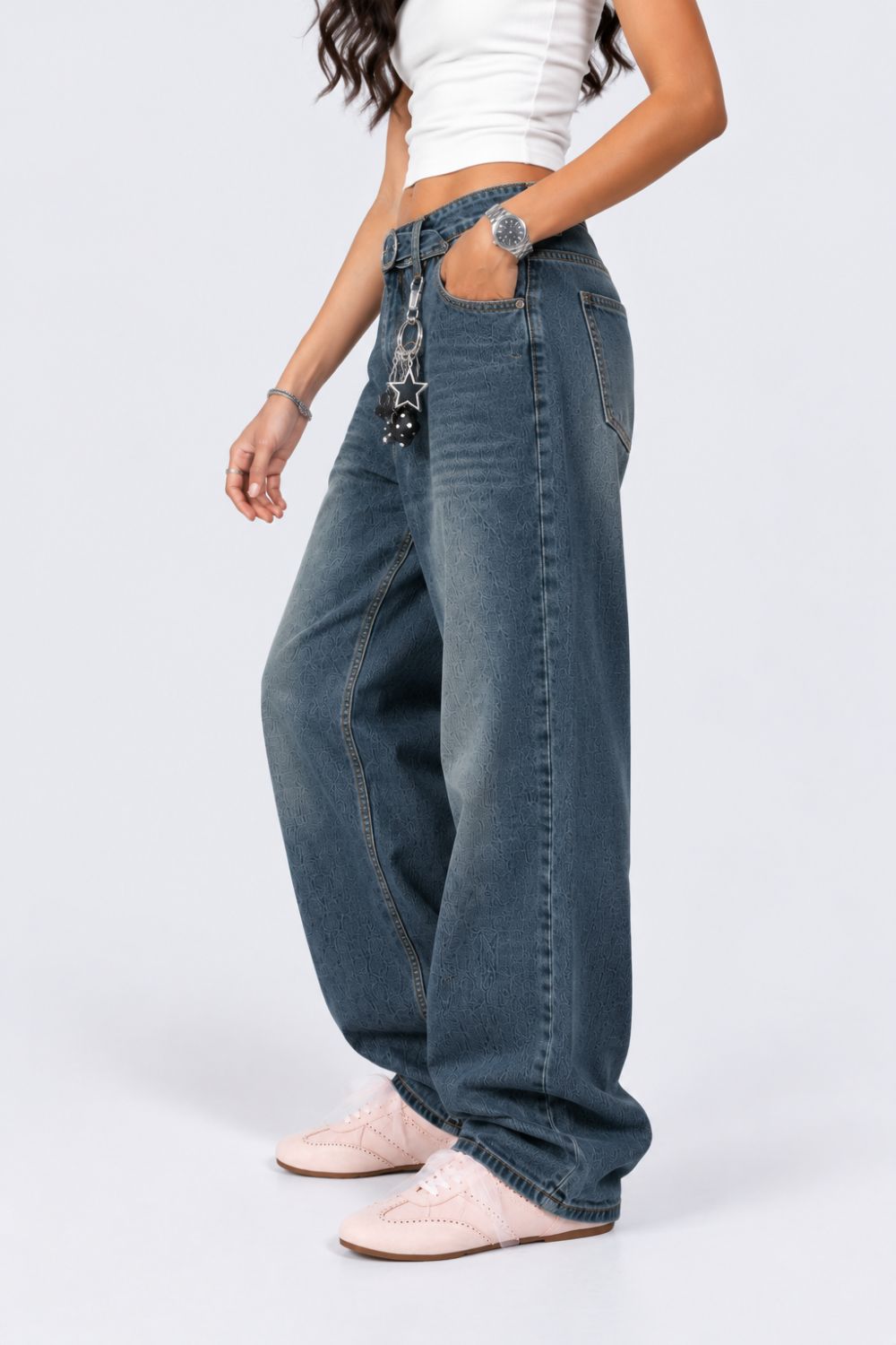 Womens Blue Baggy Fit Jeans With 5 Pocket - Image 4