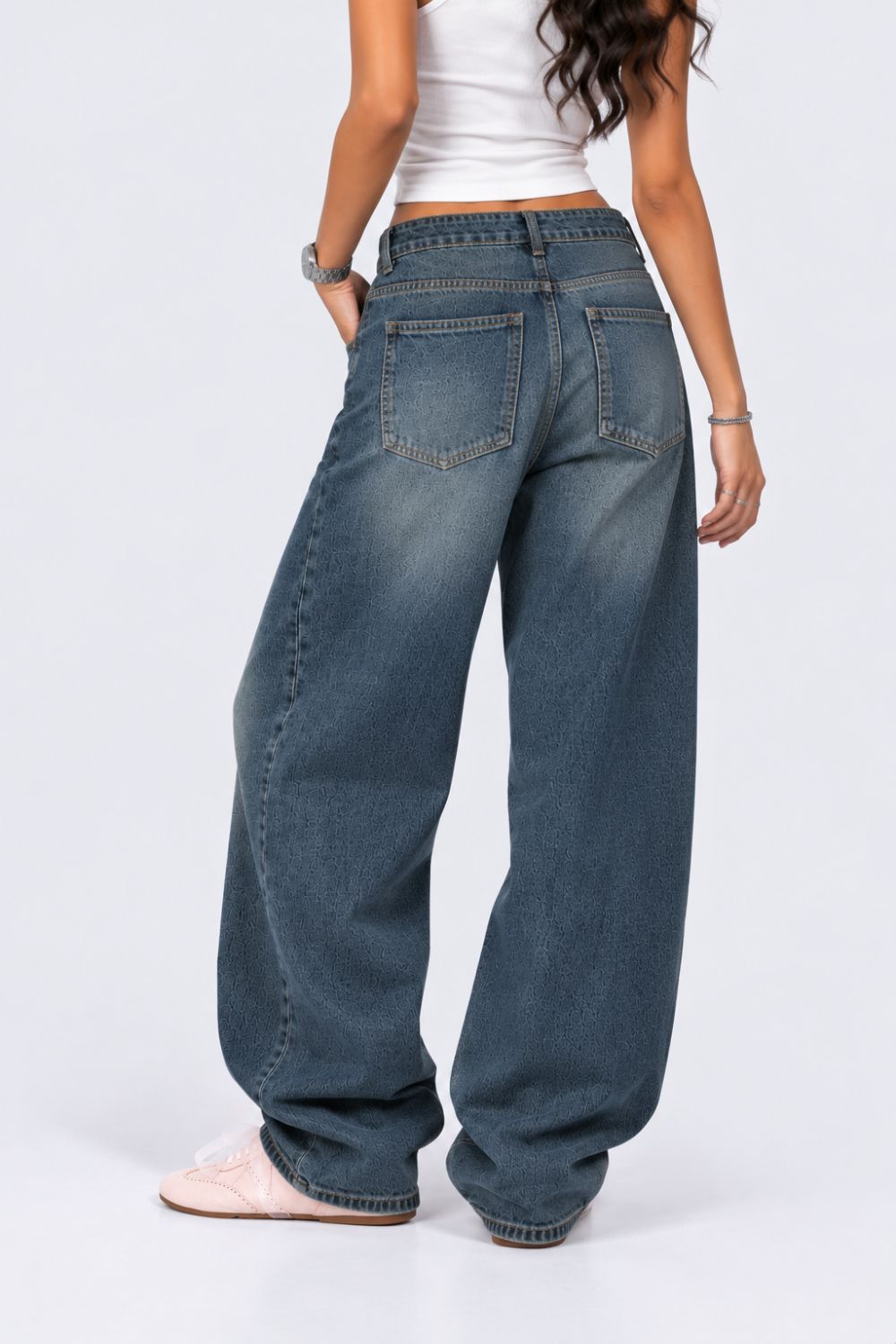 Womens Blue Baggy Fit Jeans With 5 Pocket - Image 5