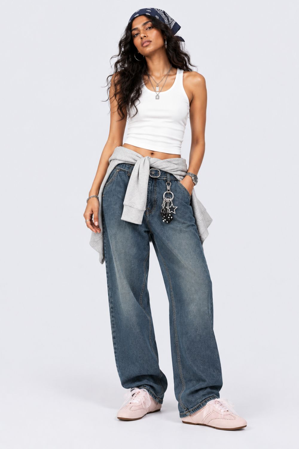 Womens Blue Baggy Fit Jeans With 5 Pocket - Image 6