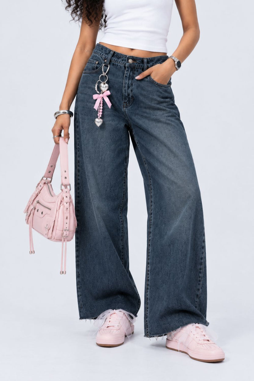 Womens Navy Wide Leg Fit Jeans With 5 Pocket - Image 1