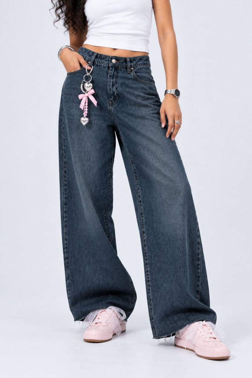Womens Navy Wide Leg Fit Jeans With 5 Pocket - Image 2