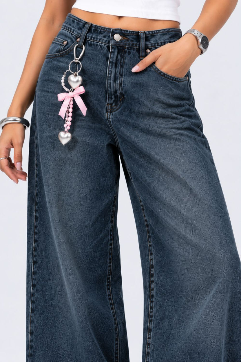 Womens Navy Wide Leg Fit Jeans With 5 Pocket - Image 3