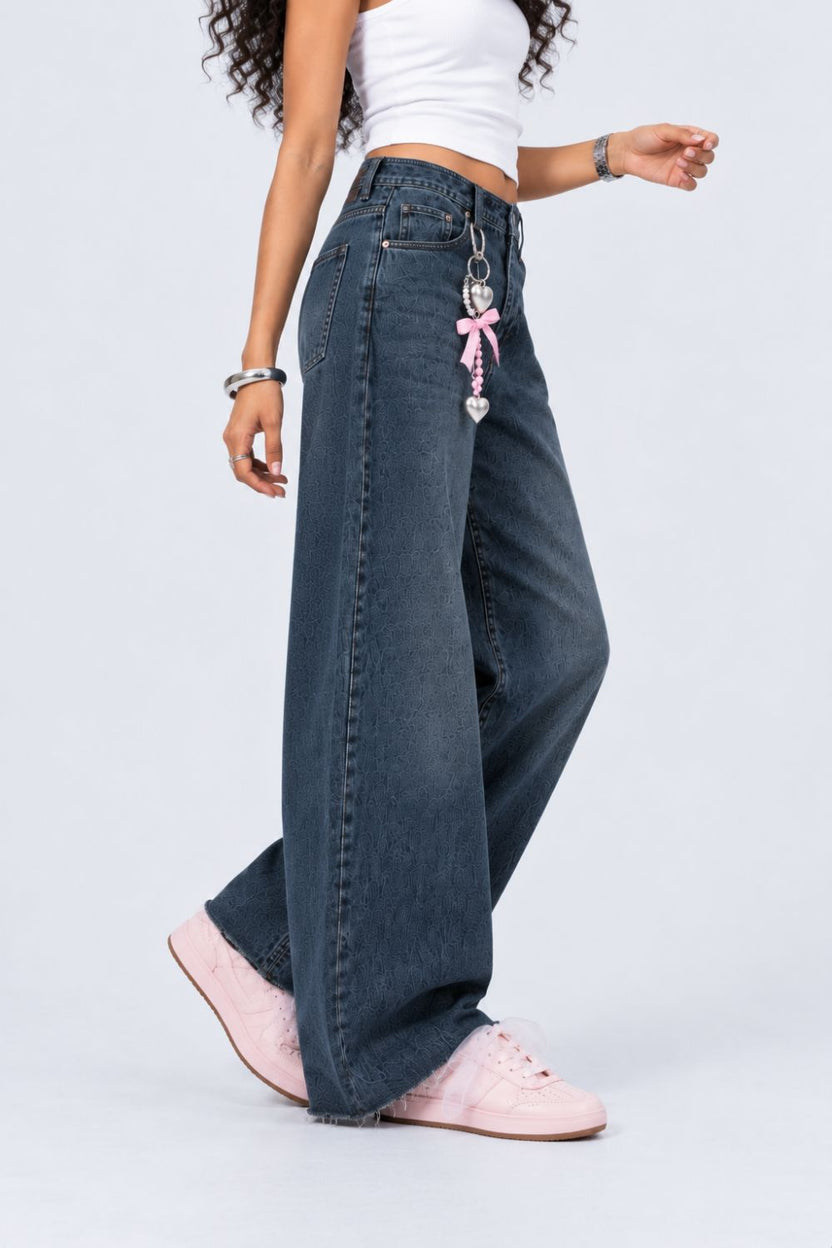 Womens Navy Wide Leg Fit Jeans With 5 Pocket - Image 4