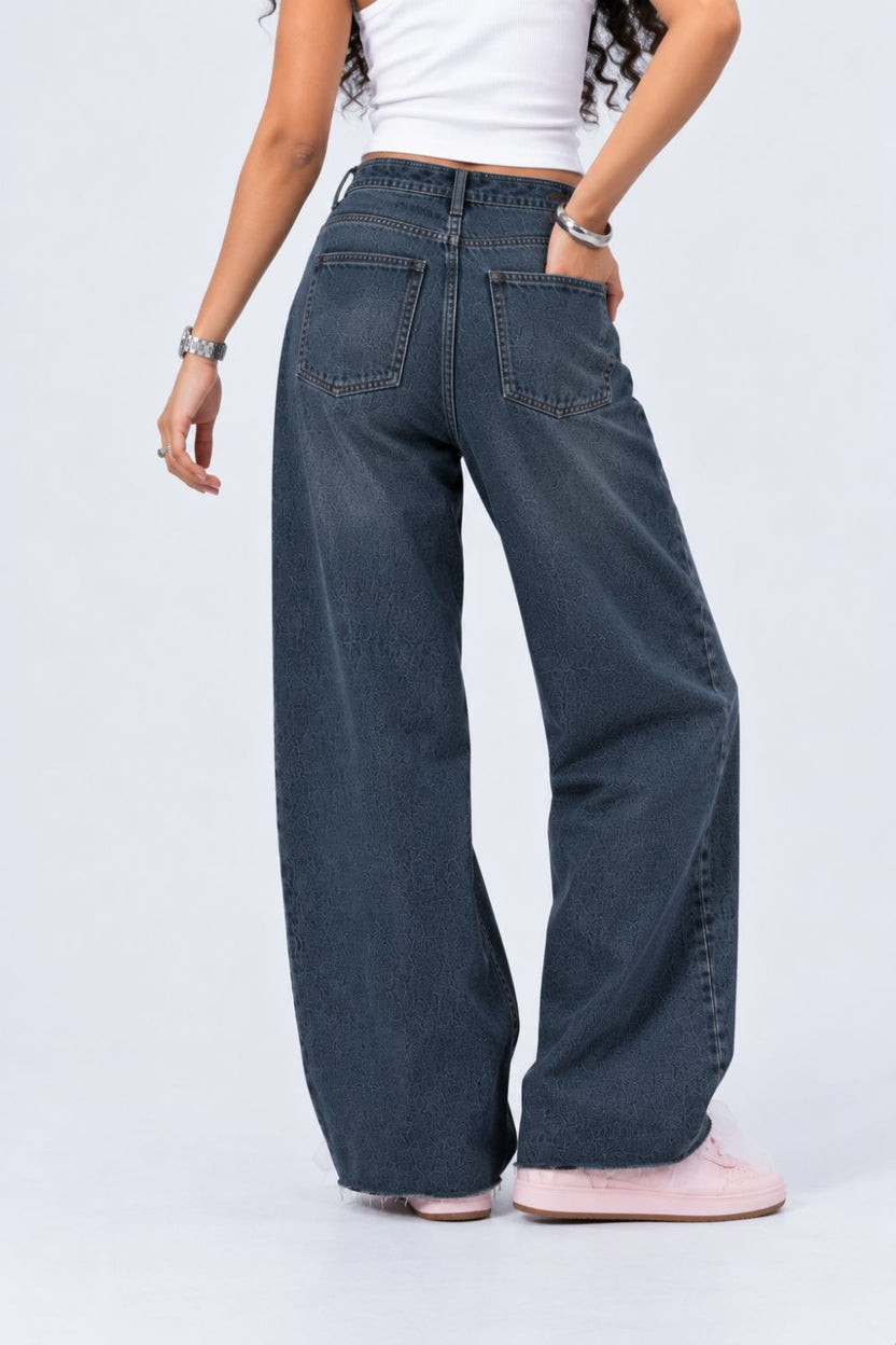 Womens Navy Wide Leg Fit Jeans With 5 Pocket - Image 5