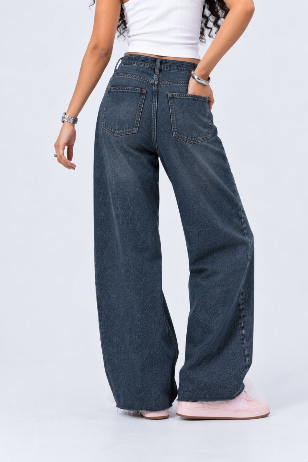 Womens Navy Wide Leg Fit Jeans With 5 Pocket - Image 5