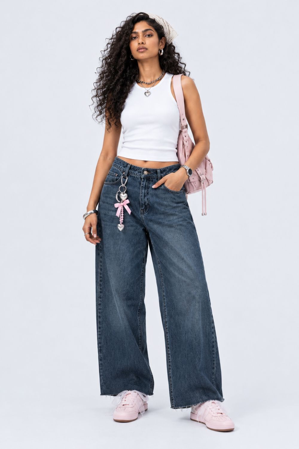 Womens Navy Wide Leg Fit Jeans With 5 Pocket - Image 6