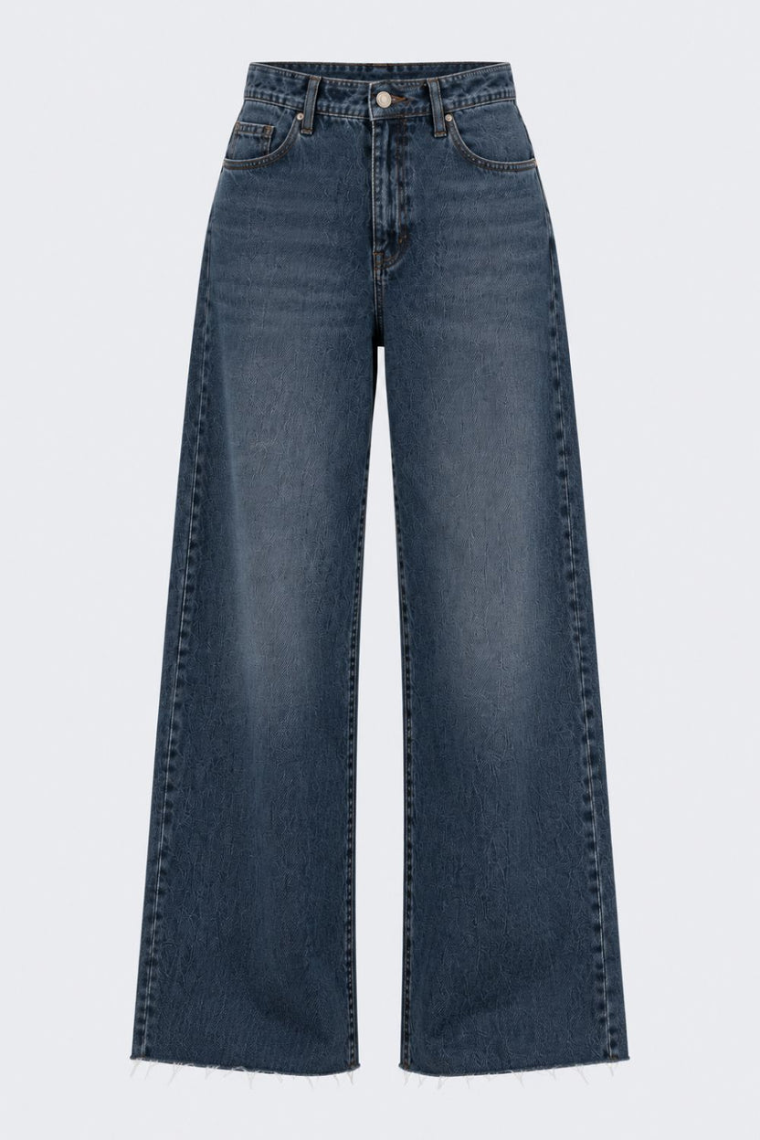 Womens Navy Wide Leg Fit Jeans With 5 Pocket - Image 7