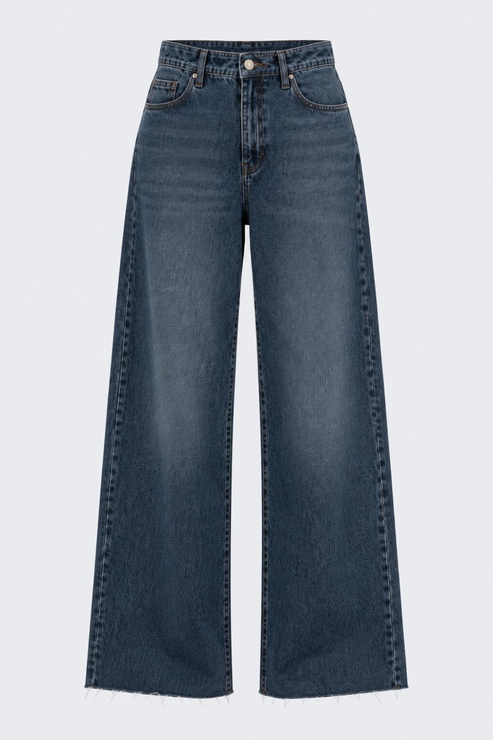 Womens Navy Wide Leg Fit Jeans With 5 Pocket - Image 7