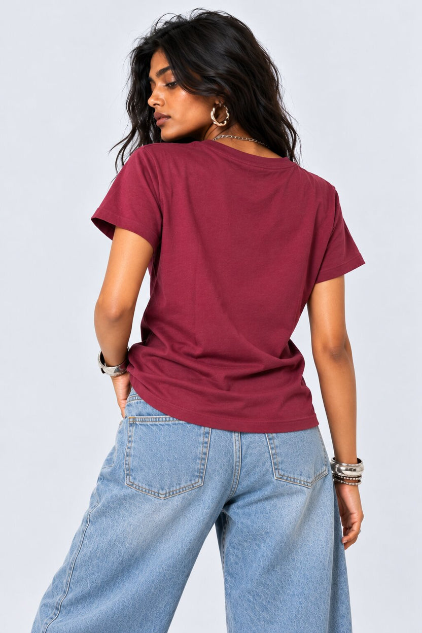 Womens Maroon Cat Graphic Printed T-Shirt - Image 5