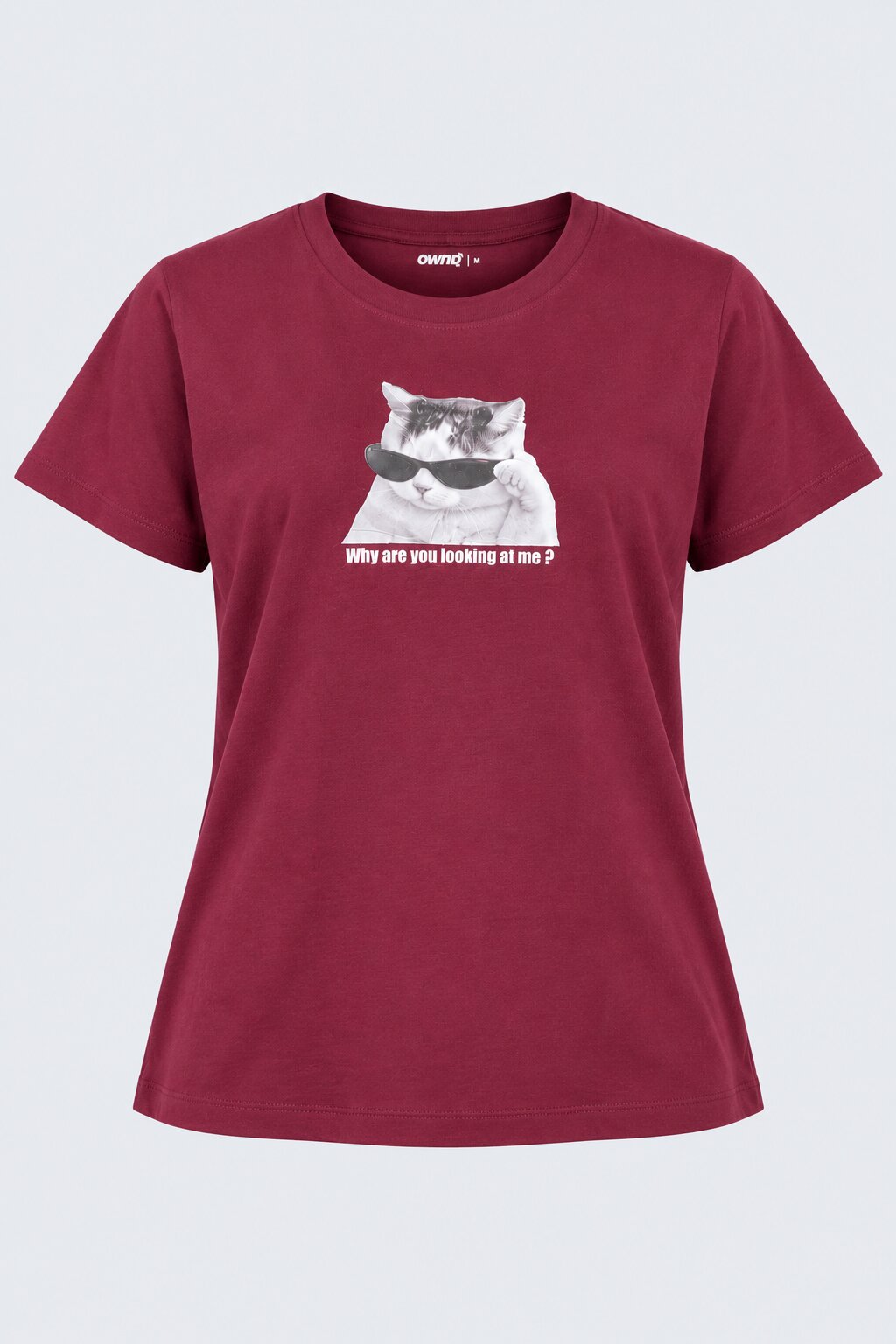 Womens Maroon Cat Graphic Printed T-Shirt - Image 7