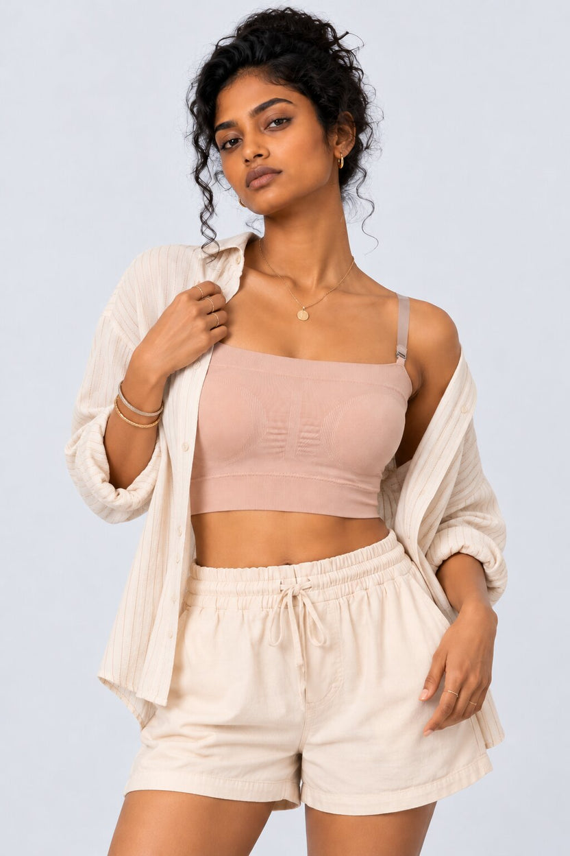 Womens Beige Seamless Strappy Tube Bralette - Image 1
