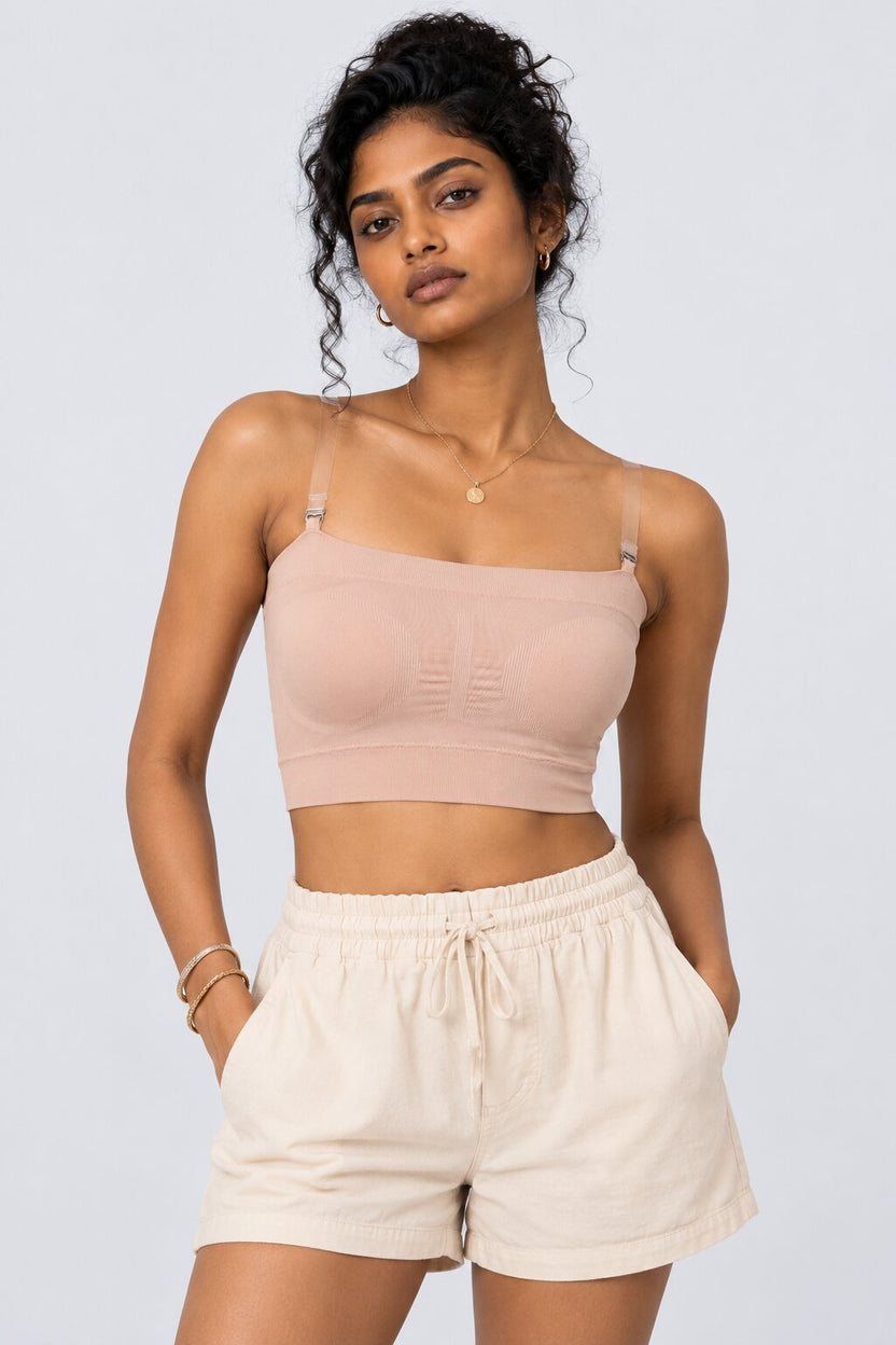 Womens Beige Seamless Strappy Tube Bralette - Image 2