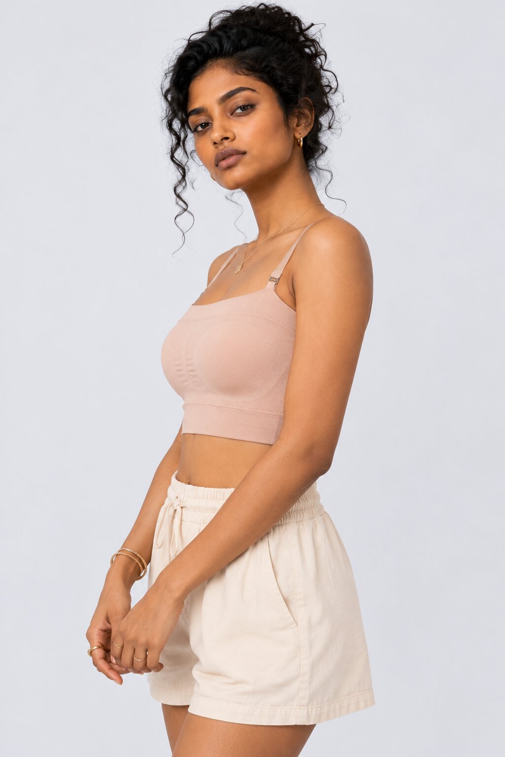Womens Beige Seamless Strappy Tube Bralette - Image 4