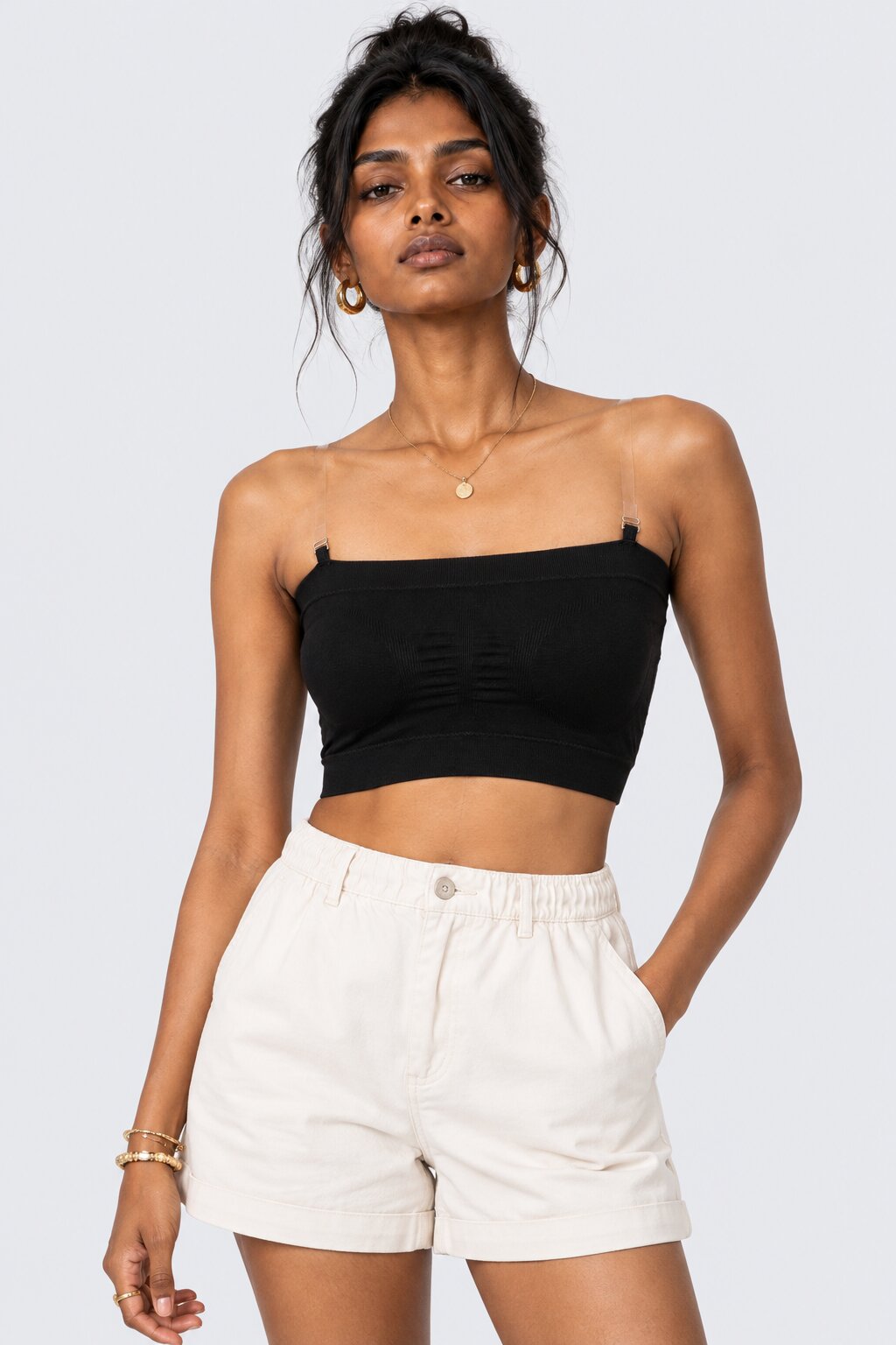 Womens Black Seamless Strappy Tube Bralette - Image 2