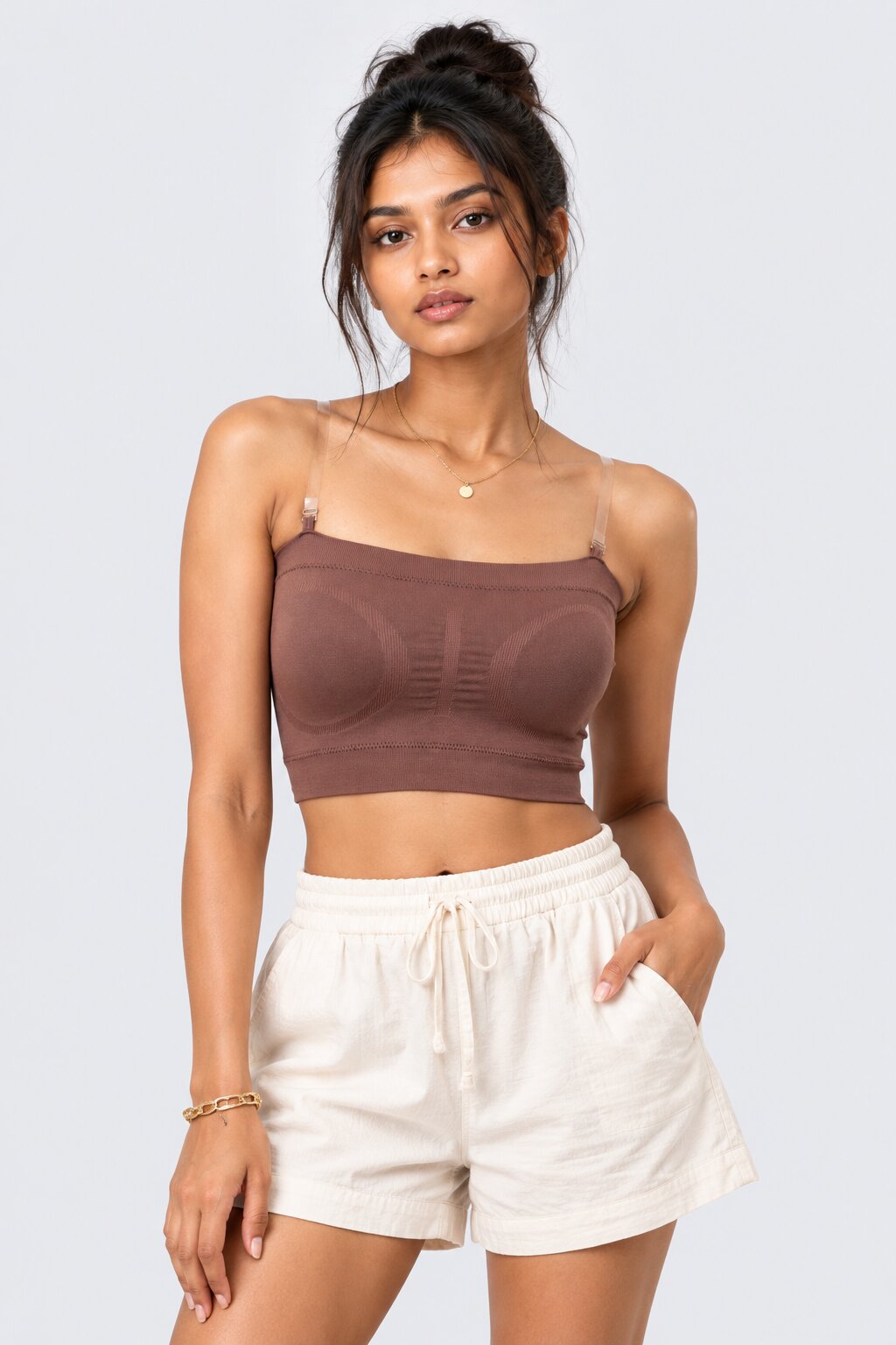 Womens Brown Seamless Strappy Tube Bralette - Image 2