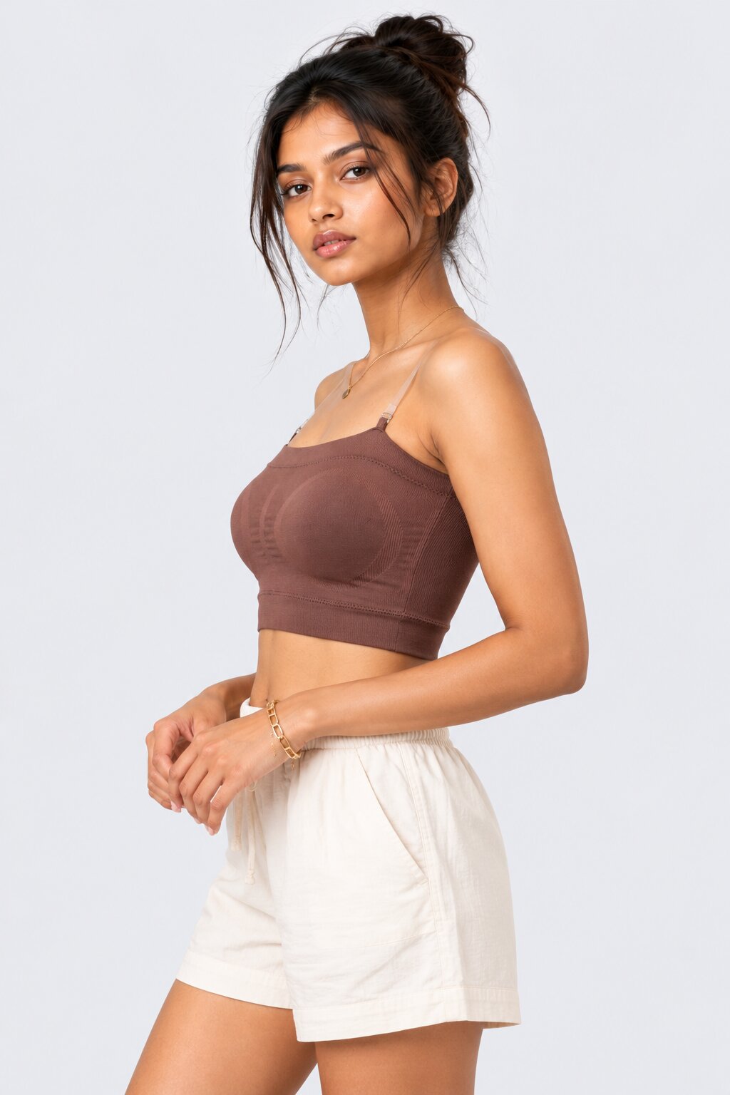 Womens Brown Seamless Strappy Tube Bralette - Image 4