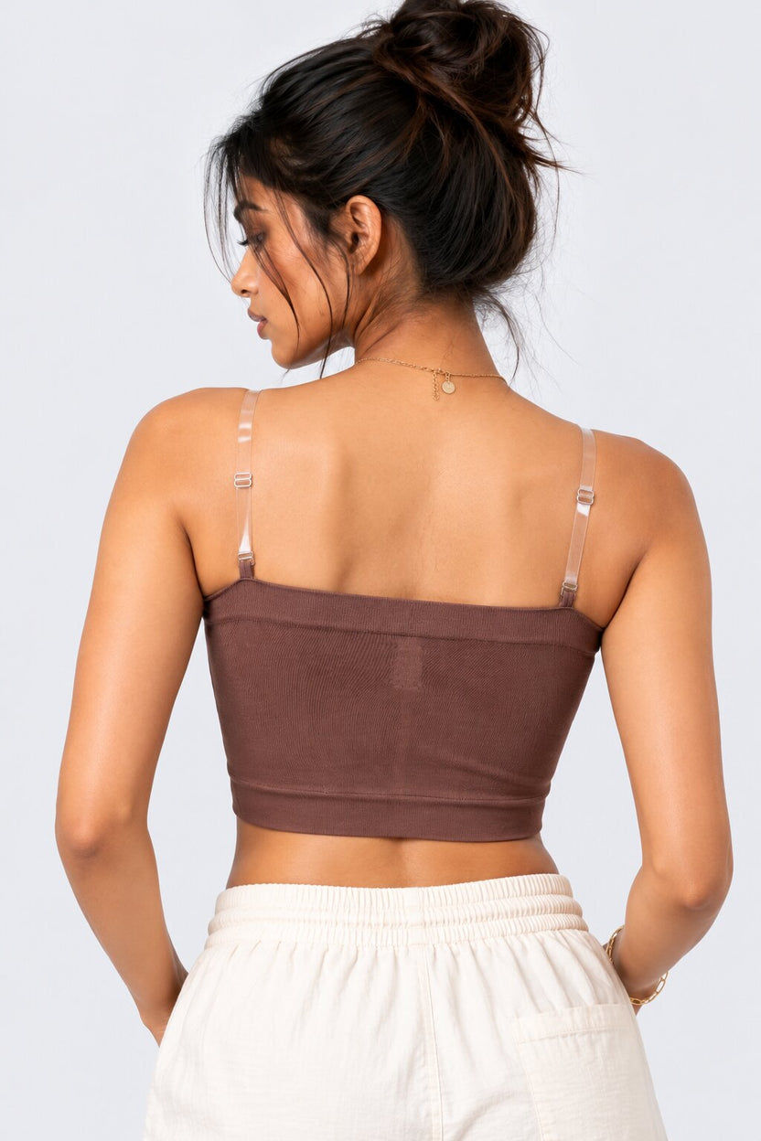 Womens Brown Seamless Strappy Tube Bralette - Image 5
