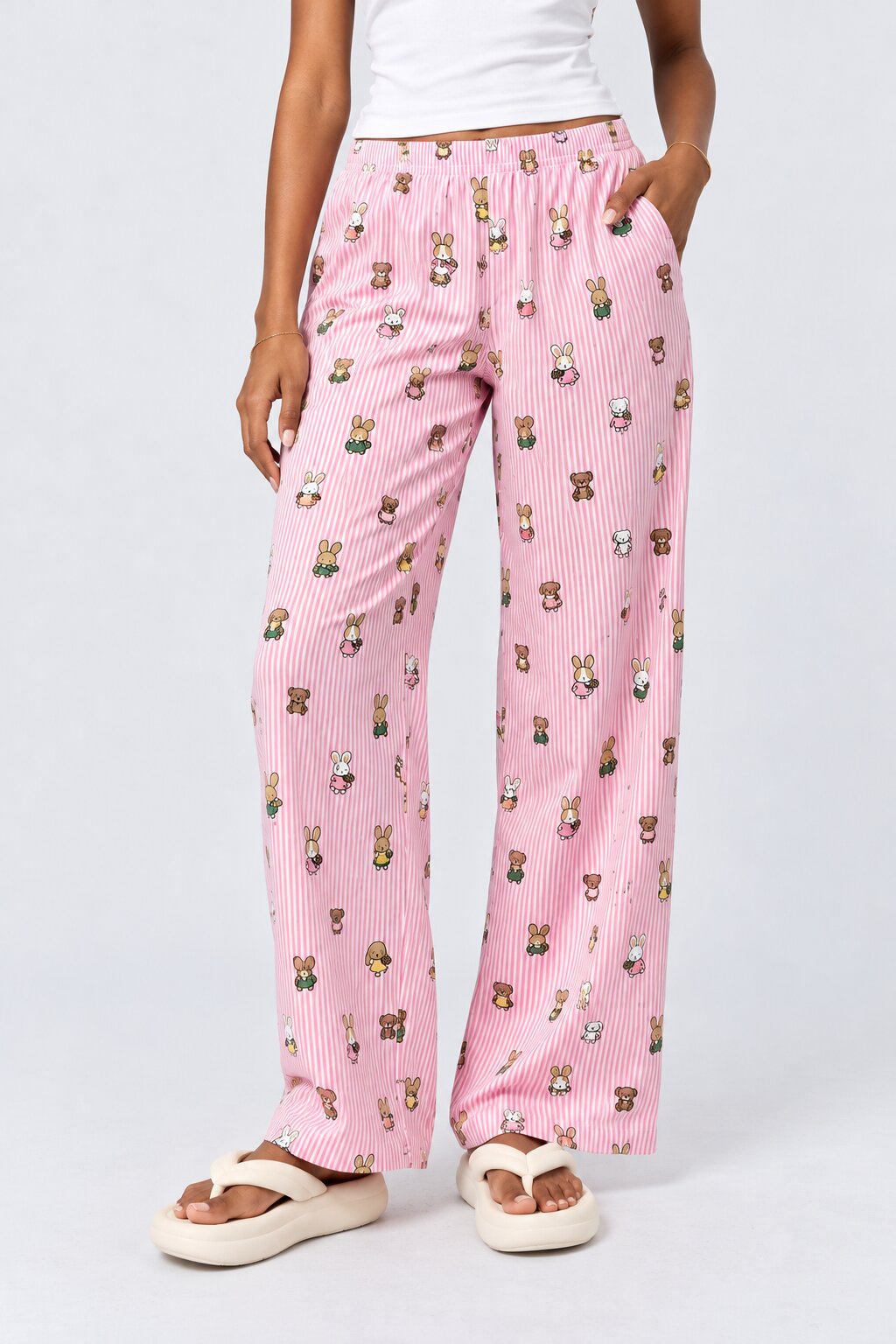 Womens Pink Bunny Print Lounge Pant - Image 2