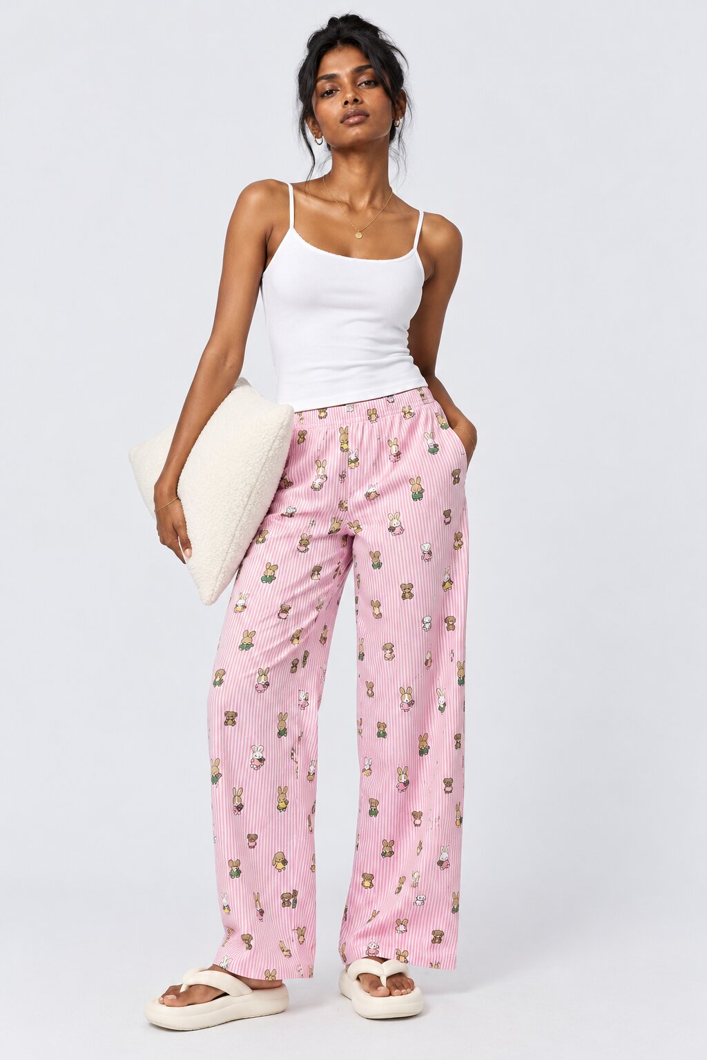 Womens Pink Bunny Print Lounge Pant - Image 6