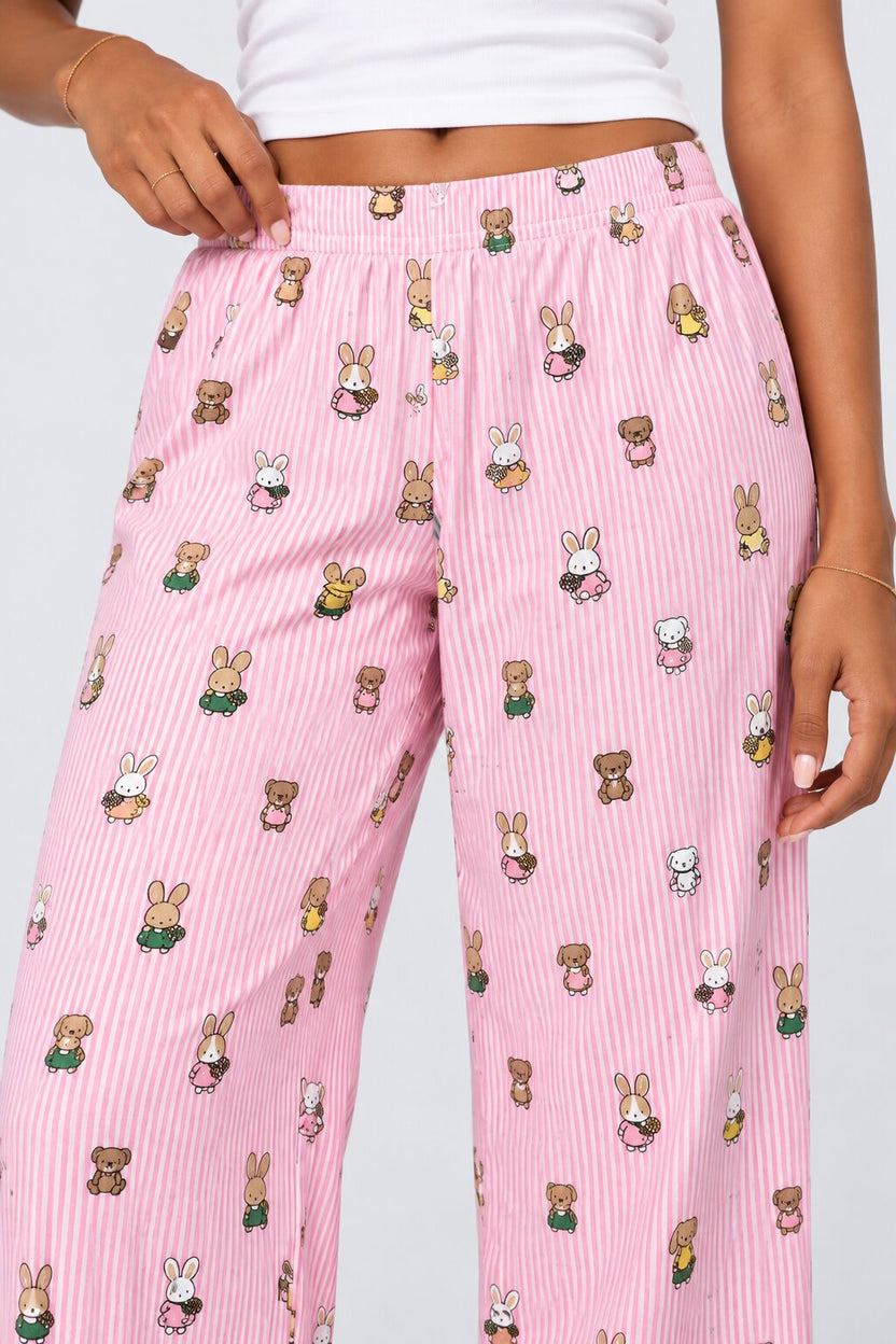 Womens Pink Bunny Print Lounge Pant - Image 8