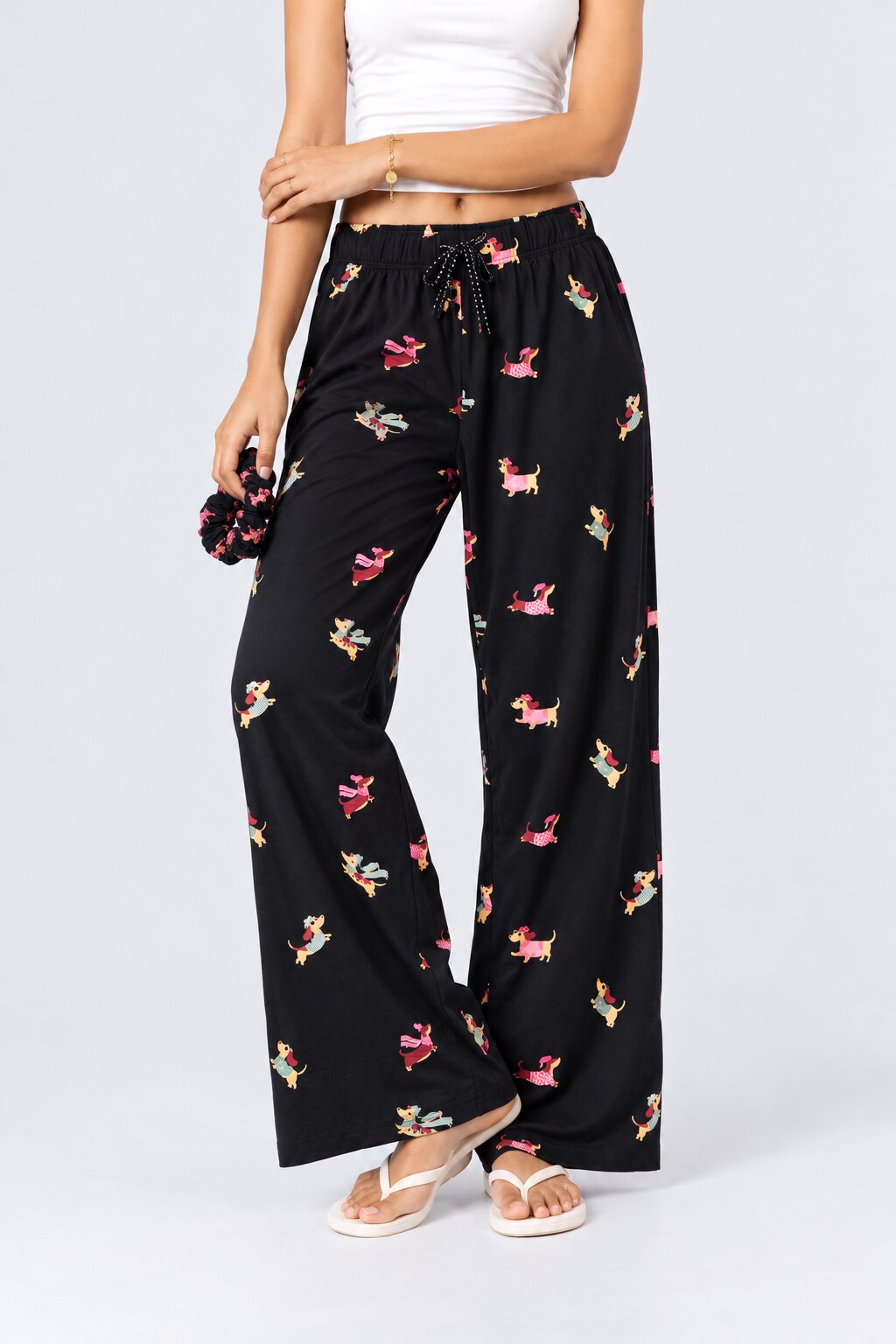 Womens Black Doggy Print Lounge Pant - Image 1