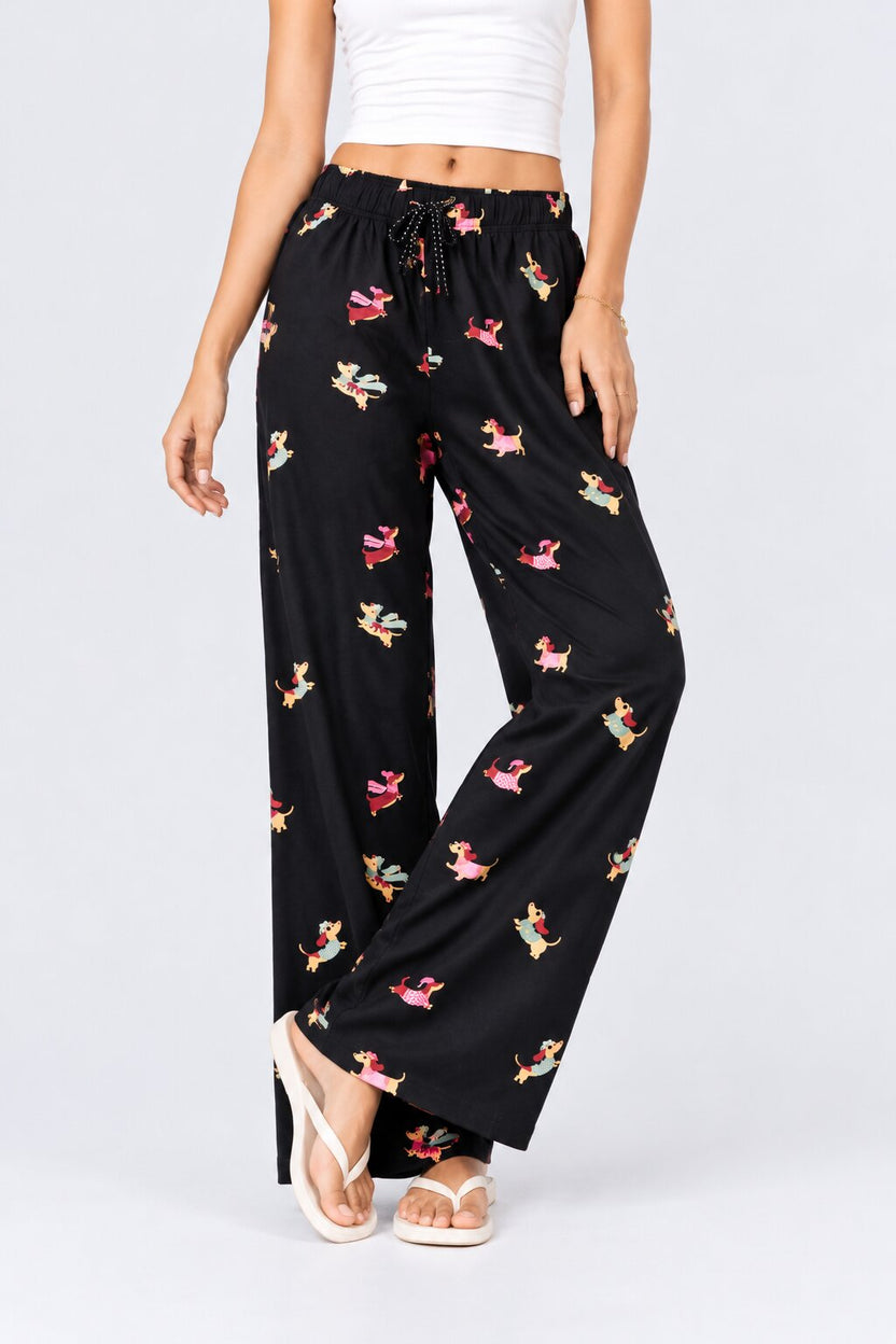 Womens Black Doggy Print Lounge Pant - Image 2