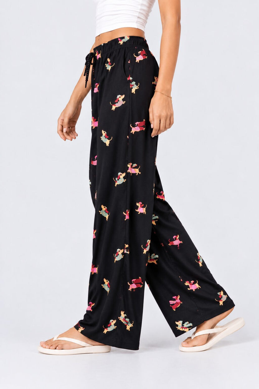 Womens Black Doggy Print Lounge Pant - Image 4