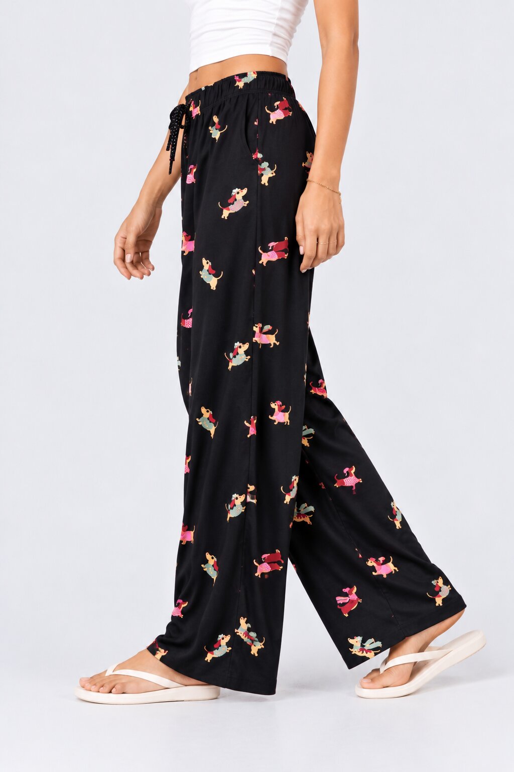 Womens Black Doggy Print Lounge Pant - Image 4