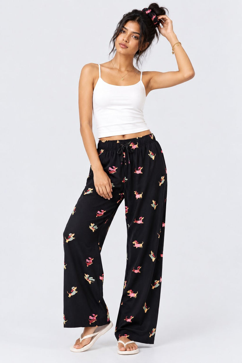 Womens Black Doggy Print Lounge Pant - Image 6