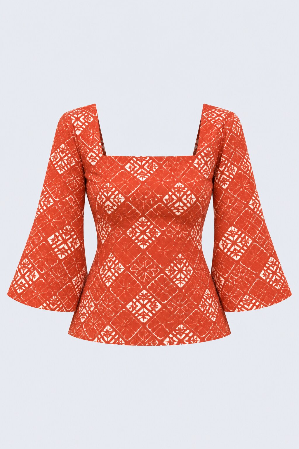 Womens Rust Abstract Print Square Neck Top - Image 7