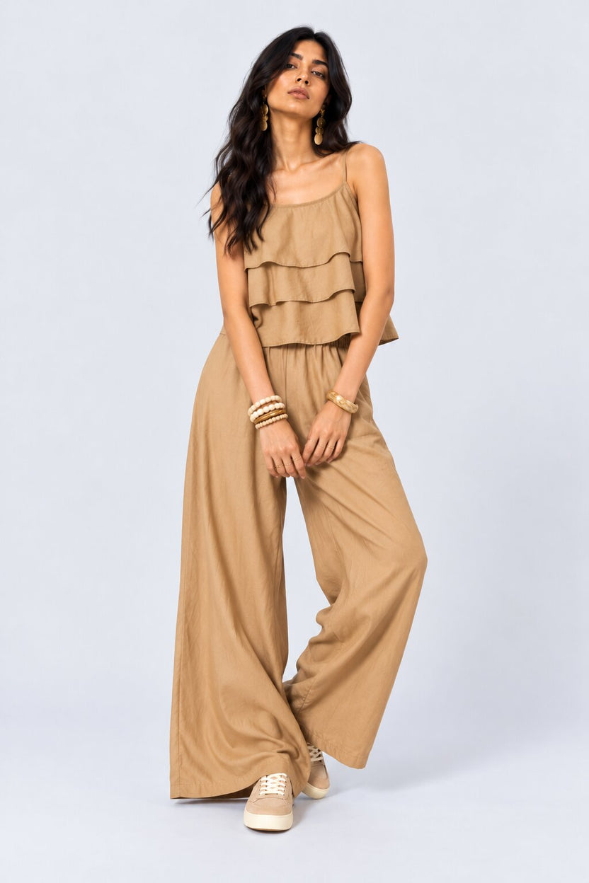 Womens Beige Layered Wide Leg Jumpsuit - Image 2