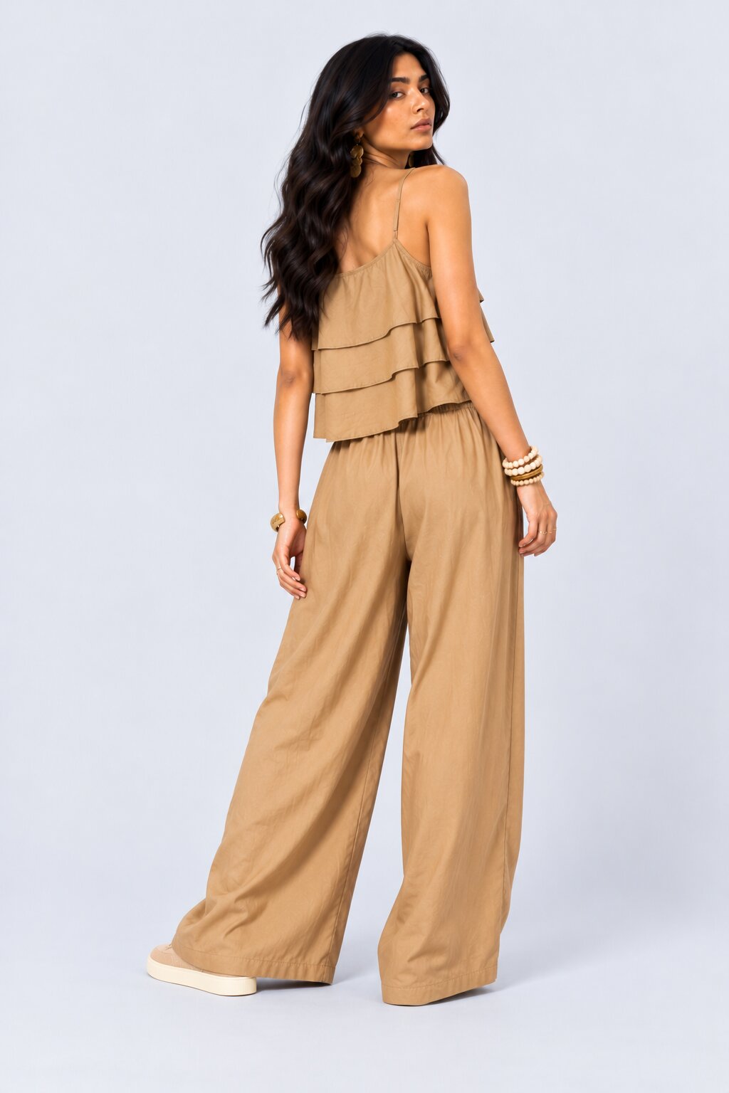 Womens Beige Layered Wide Leg Jumpsuit - Image 5