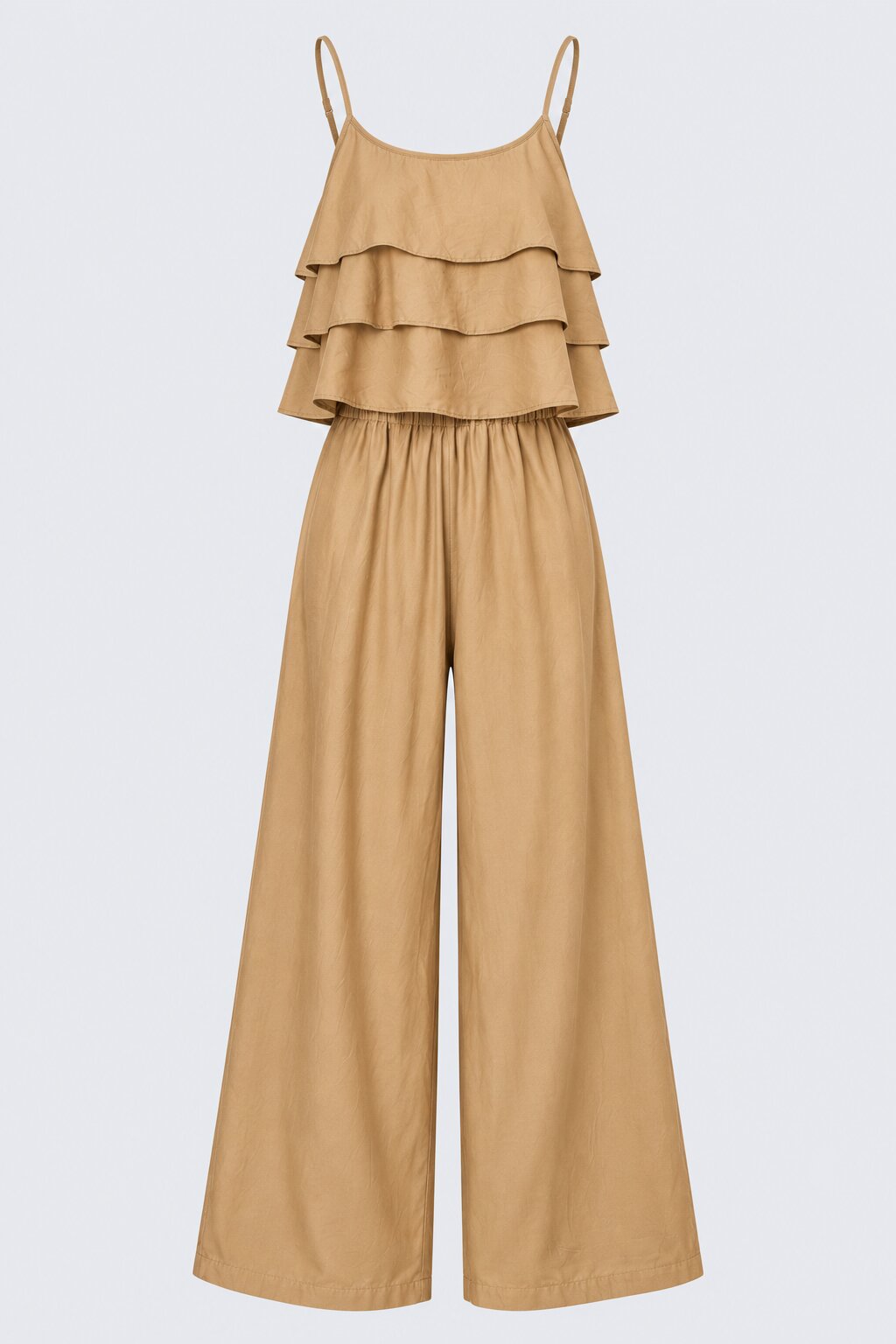 Womens Beige Layered Wide Leg Jumpsuit - Image 7