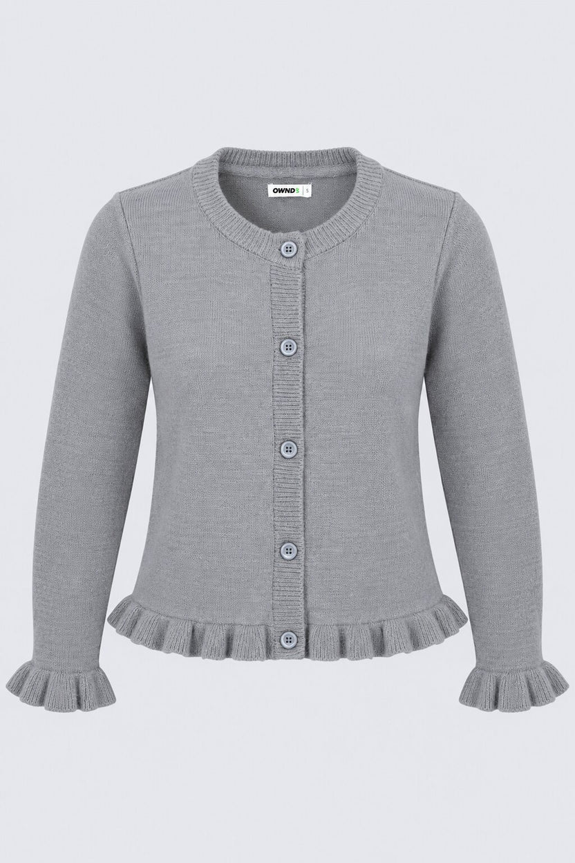 Womens Grey Ruffle Hem Furry Top - Image 7