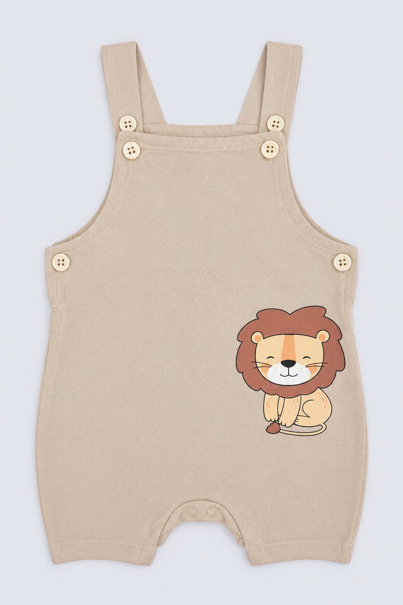 Infant Boys Beige and Yellow Lion Print Dungaree Set - Image 4