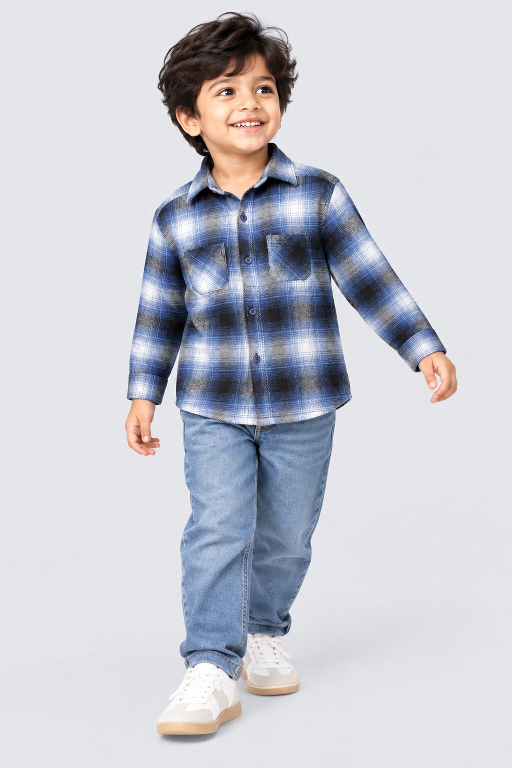 Boys Navy Checked Casual Shirt - Image 1