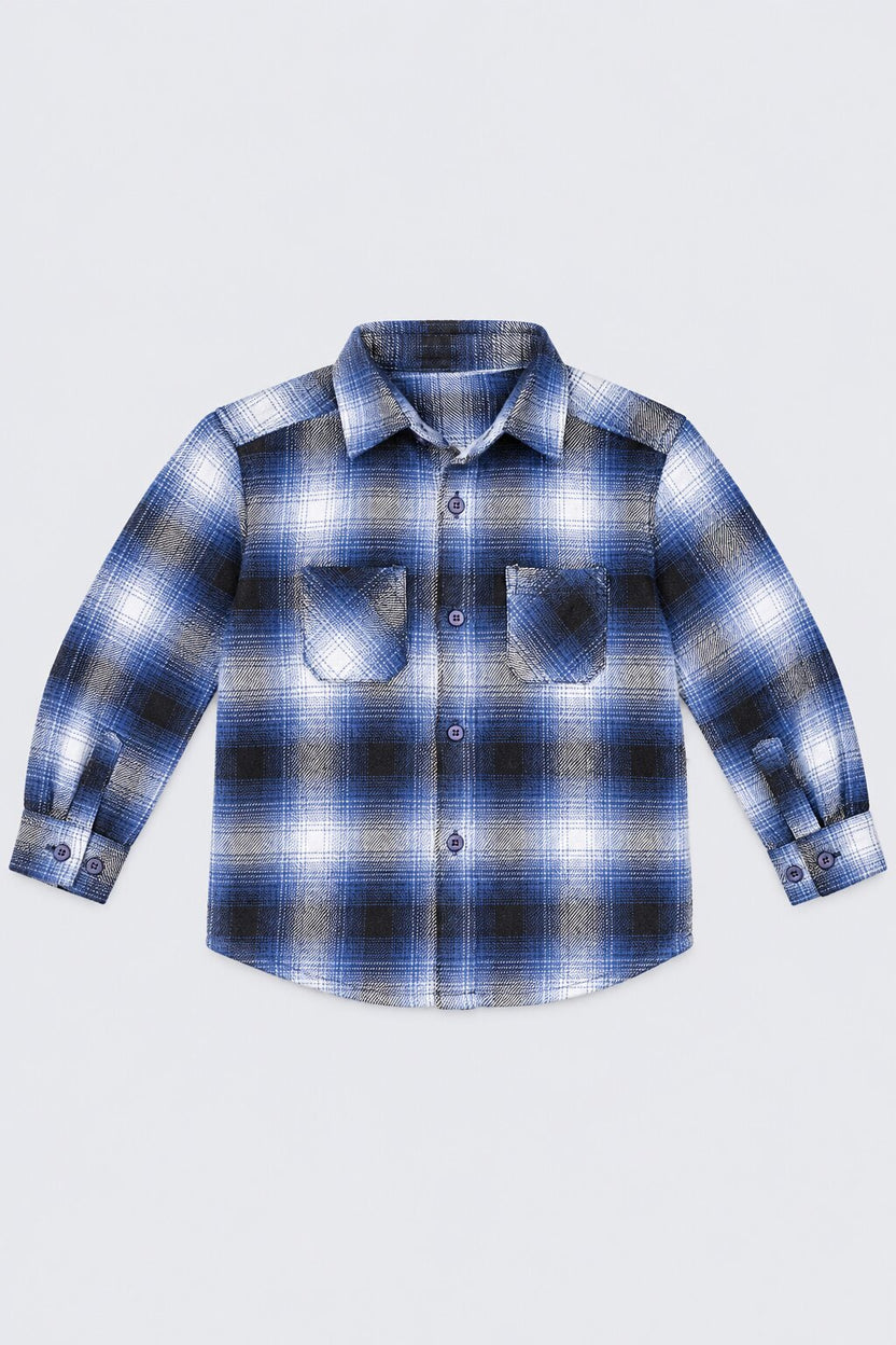 Boys Navy Checked Casual Shirt - Image 2
