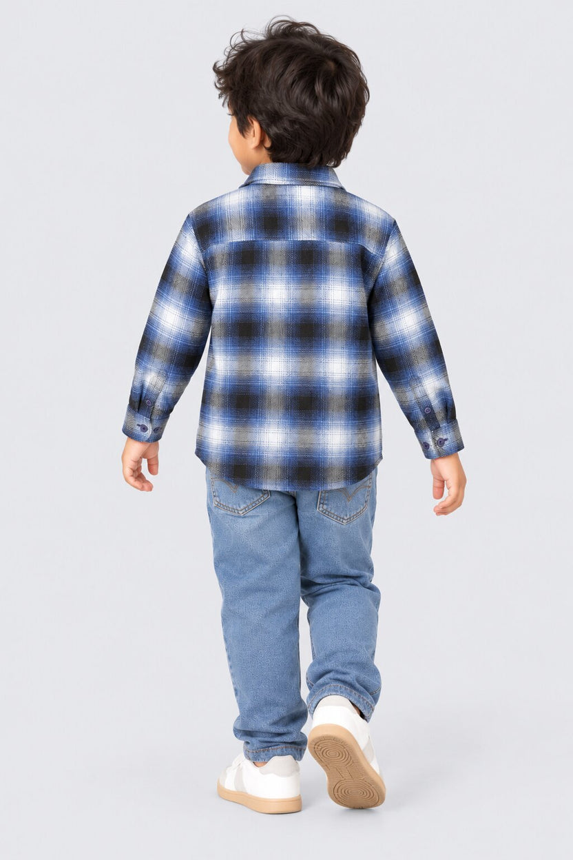 Boys Navy Checked Casual Shirt - Image 3