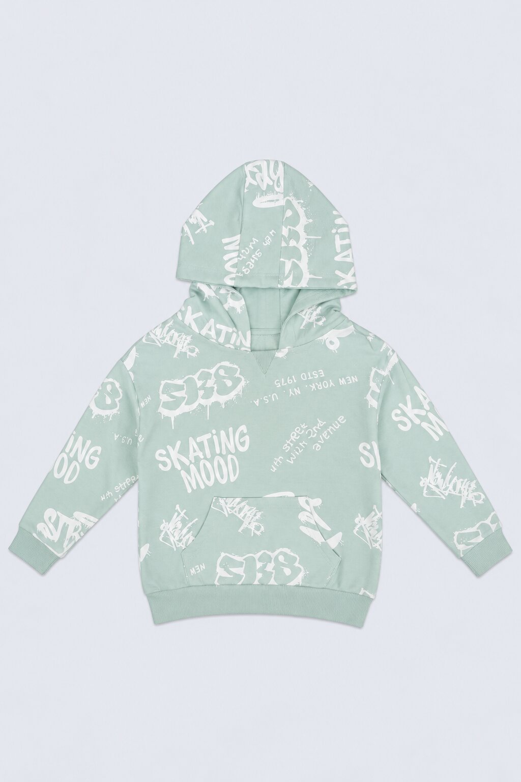 Boys Light Green Typographic Print Hooded Sweatshirt - Image 2